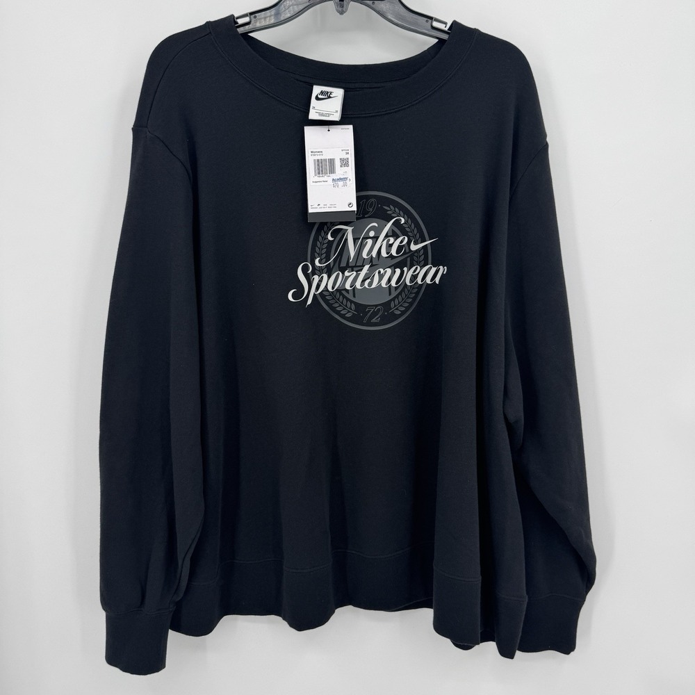 Nike Womens Sportswear Club Fleece GFX Crew Neck Sweatshirt Black 3X IF5973-010